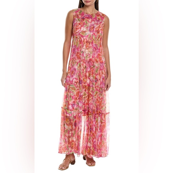 johnny was loran tiered maxi dress Johnny Was Women's Winonna Silk Maxi Dress, Size XL, 100% Silk/Leather
